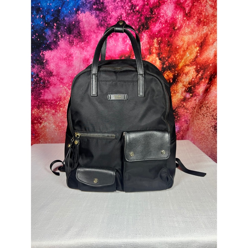 Tutilo New York Boost Black Nylon Backpack Gold Hardware Travel Commuter Bag